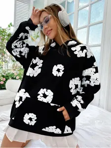 New American Street Floral Hoodie, Loose-Fit Fashion Pullover, Comfortable Outdoor Wear for Men & Teens, Fall Winter Style