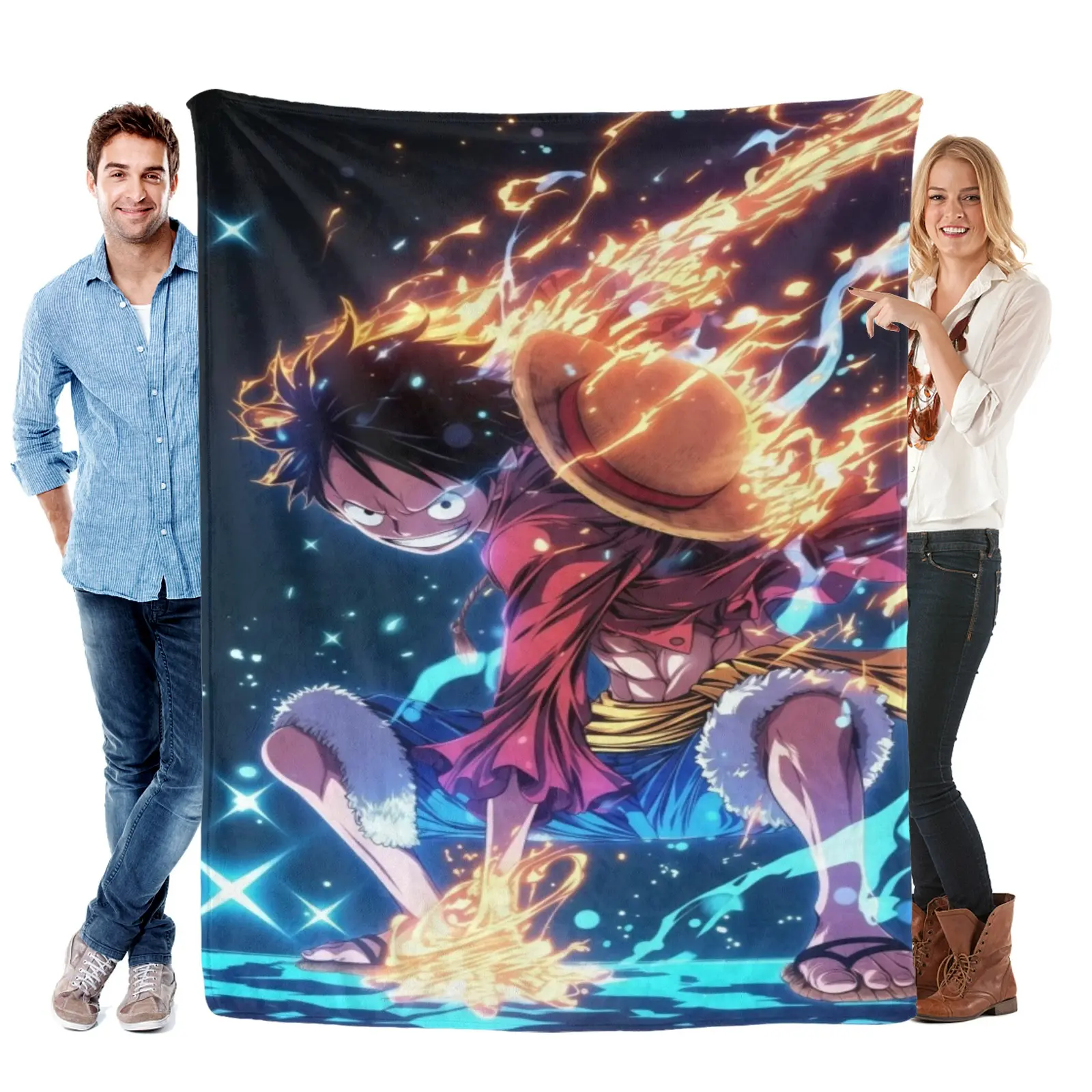One Piece Flame Lightning Luffy Blanket, Soft Flannel One Piece Anime Blanket One Piece Merch For Anime Fan Room Gift Decor