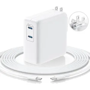 MacBook Pro Charger,75W USB C Charger with Foldable Plug,Dual 75W Ports   for MacBook Pro Air,iPad Pro, 17/16/15,Includes 6FT USB C to C Cables - White