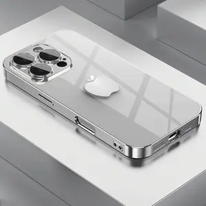 Premium Minimalist Silver Apple Pattern Electroplated Tempered Glass Phone Case, Suitable for iPhone 16, 16 Plus, 15, 15 Plus, 15 Pro, 15 Pro Max, 14, 14 Max, 14 Pro, 14 Pro Max, 13, 13 Pro, 13 Pro Max, 12, 12 Pro, 12 Pro Max, 11, 11 Pro, 11 Pro Max, X, X