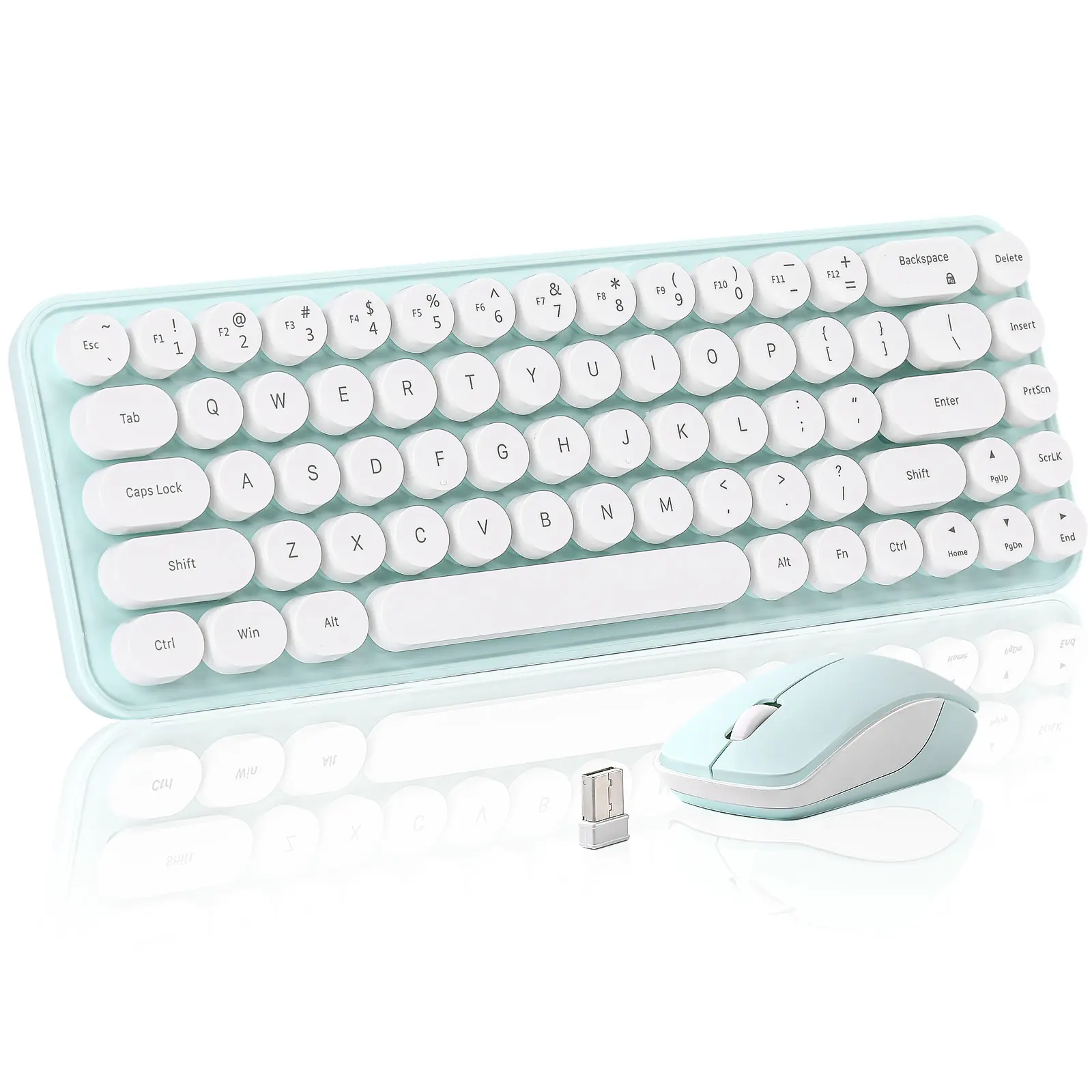 MIKIBY i68 Wireless Keyboard and Mouse Combo, Retro Typewriter Style Keyboard with Round Keycaps, 2.4GHz Connection with Computer PC Desktops Laptop WindowsxP/7/8/10
