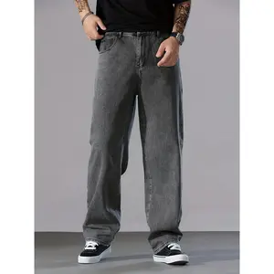 Black-Grey High-Cotton Wide-Leg Jeans | Vintage Streetwear Denim