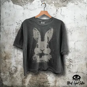 Distressed Bunny Graphic Vintage Rabbit Shirt Grunge Animal Art T Shirt Comfort Colors Cropped Boxy Tee Neutral Spring Easter