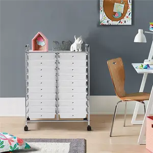 Costoffs 20-Drawer Steel Rolling Storage Cart Racks - Lightweight Minimalist Space-Saving Multi-Purpose Large-Capacity Mobile Shelf Organizer with Smooth-Slide 360° Wheels for Home, Studio
