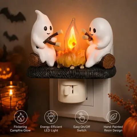 Compact Resin 3D LED Flicker Night Light - Halloween & Christmas Character Decor, Home Goods, Whimsical Room Decor, Cute Indoor Holiday Gift for Bedroom Hallway, Halloween Decorations