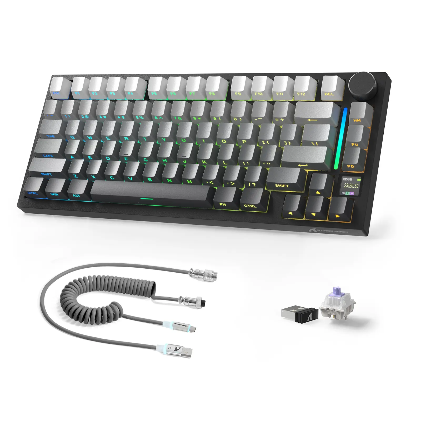 Attack Shark X820Ultra Wireless 75% Mechanical Gaming Keyboard with Screen & Knob Hot Swappable 2.4GHz/BT/Wired RGB Backlit Gasket Mount Side Print PBT Keycap QMK Web Driver Gift Switch