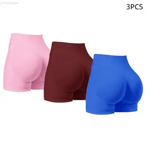 3PCS Women Seamless High Waist Athletic Shorts, High Elastic Ruched Butt Lifting Cycling Shorts, Summer Stretch Fitness Workout Shorts for Outdoor Sports