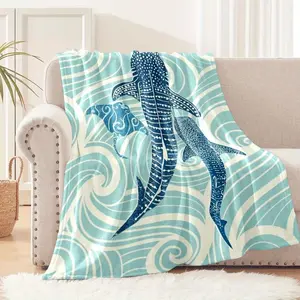 Ocean Explorer Throw Blanket Whale Shark Design Ultra Soft Flannel Material Versatile Use For Bed Sofa Car Camping All Season Comfort Must Have Marine Life Themed Home Decor