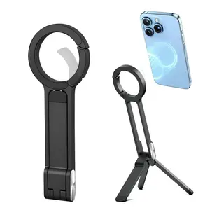 Aluminum Alloy Phone Tripod Stand Carabiner-Mounted for Cellphone, Portable Dual-Sided Magnetic Tripod Desk Mount Phone Handle Holder[Ultra-Light Only 0.22lb] Black Smartphone