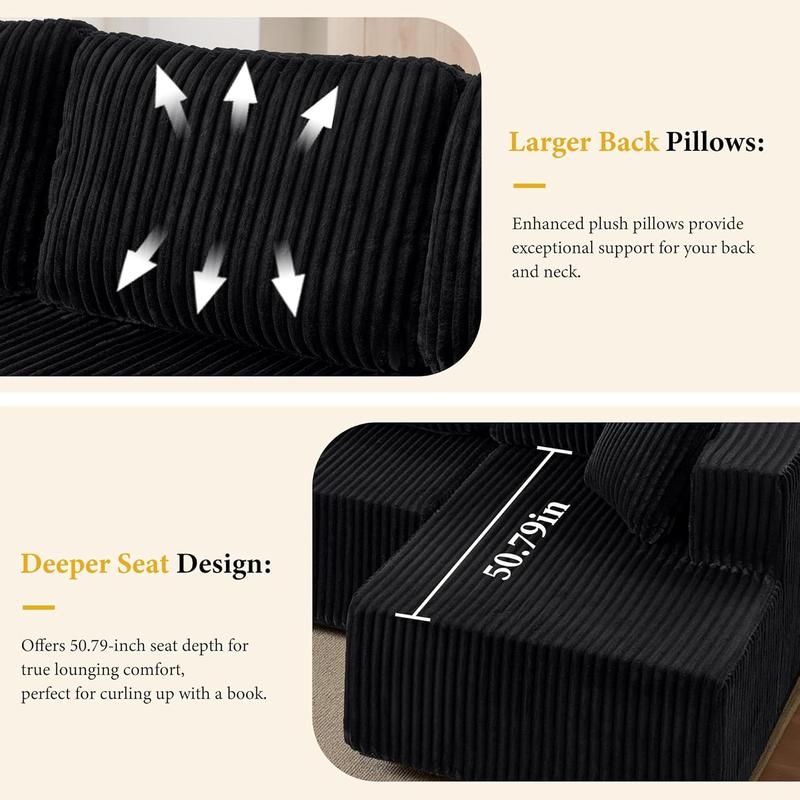 【2-3 Packages】 Niccae 132'' U-shape Boneless Memory Foam Sectional Sofa, Compressed Corduroy Sectional Couches, Oversized U Shape Comfy Modular Compression Cloud Sleeper Sofa with Deep Seat, Space-Saving Recliner Design