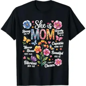 She is Mom Bible Verses Christian Boho Floral Mother's Day T-Shirt