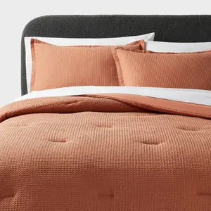 Full/Queen Washed Waffle Weave Comforter and Sham Set Rustic Red Barn - Threshold: Cotton, OEKO-TEX Certified, 3-Piece
