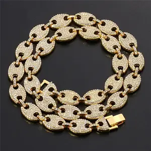 MaxBling81 14K Gold-Silver Plated Iced CZ Bling Puffed Mariner Chain Necklace, Gold Statement Chain, Men's Accessories, Hip Hop Fashion Costume Jewelry