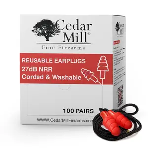 Cedar Mill Fine Firearms Reusable Corded Earplugs 27dB NRR Washable Hearing Protection for Shooting Range Red 100 Pairs