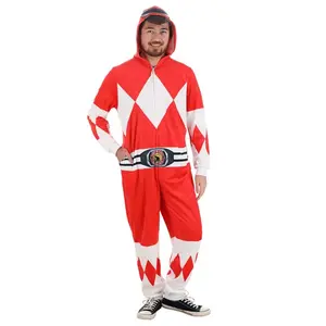 Adult Power Rangers Red Ranger Hooded Union Suit Costume