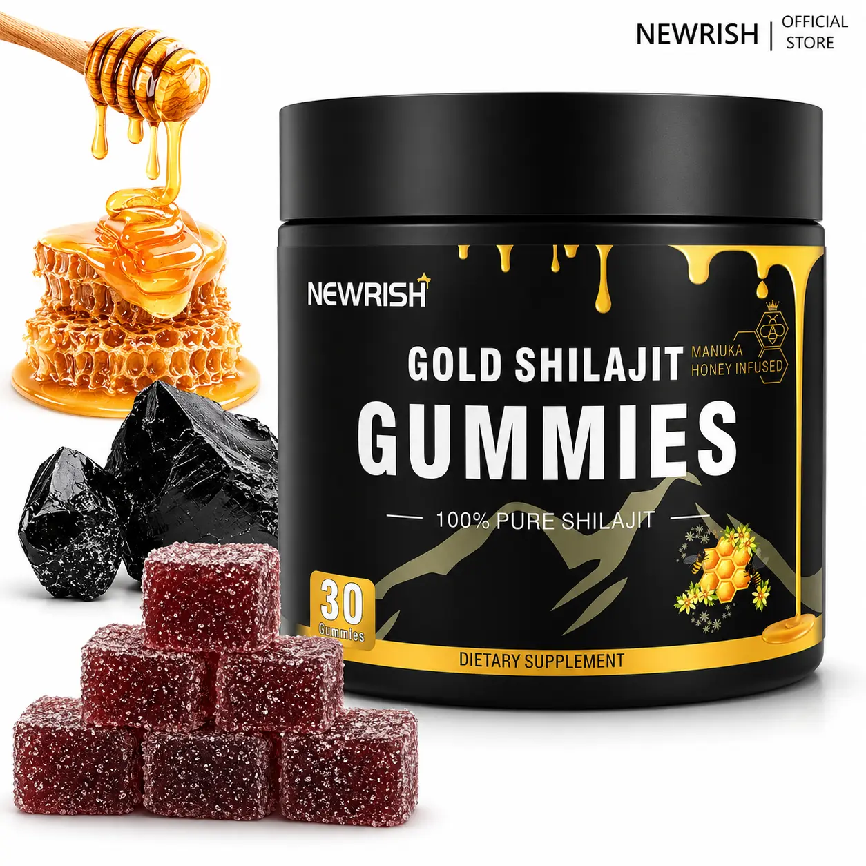 Newrish Strength Gummies - with Turkestan Ajuga and Tongkat Ali Root Extracts - Immunoglobulin - Boosts Strength and Power - Bodybuilding Supplement - 60 Gummies