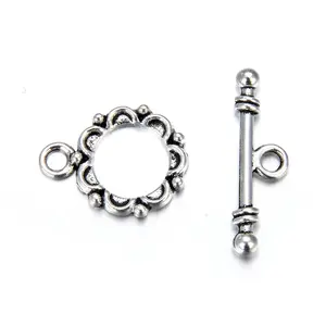 Adabele 20 Sets Flower Toggle Clasp, T-Bar Jewelry Closure, 14mm (0.55 Inch), Antique Silver, MC-AF12
