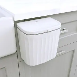 7L Plastic Under Cabinet Waste Bin - Space-Saving Small Trash Can with Dual Lid, White Countertop Composter for Kitchen & Laundry Home Supplies Storage, With Lid