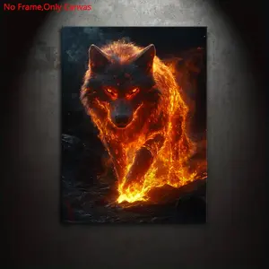 1 piece/set frameless canvas painting print poster, dark fantasy style art, alpha wolf in flames, a perfect gift for animal enthusiasts, ideal gift for bedroom, living room, dorm hallway, kitchen, mural, wall decoration, room decoration.