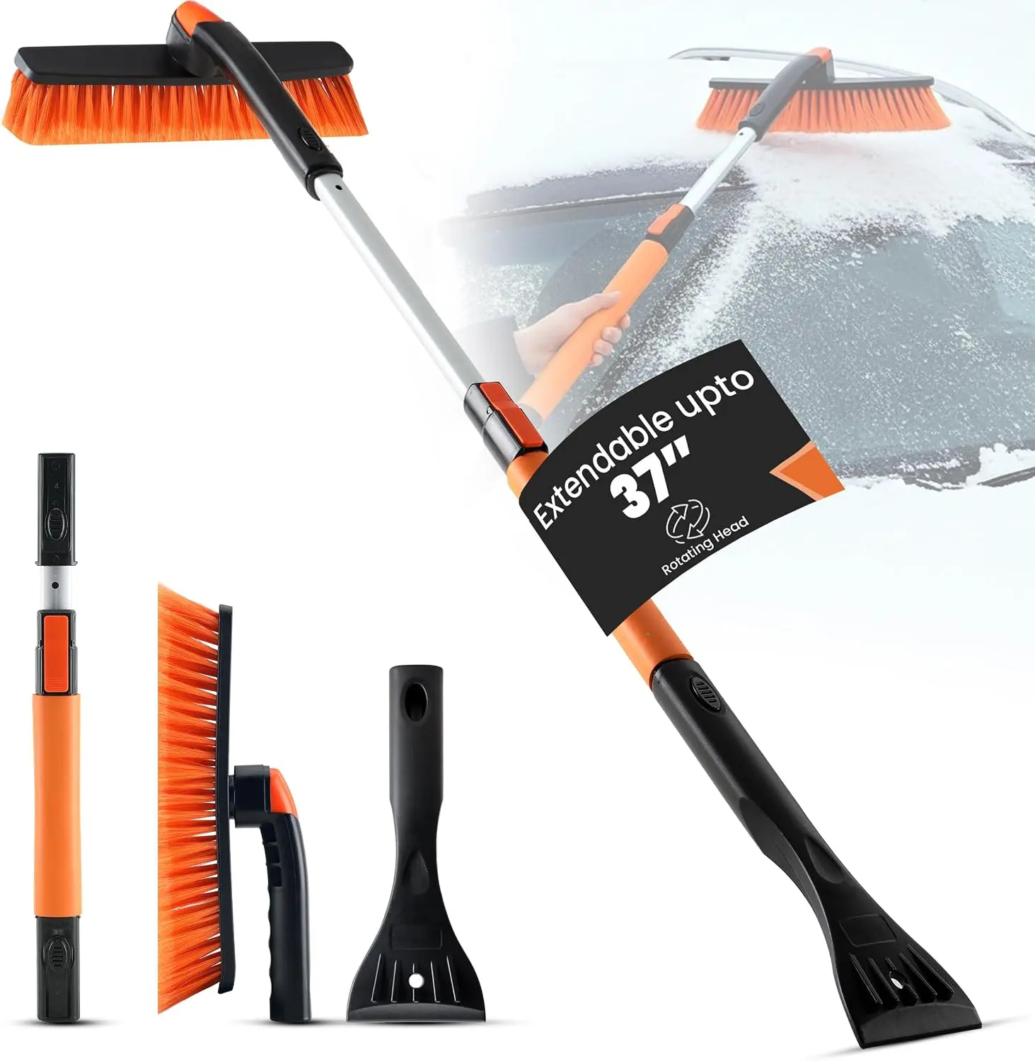 Utopia Home 31" to 37” Extendable Snow Brush for Car and Ice Scrapers for Car Windshield, 360° Rotation Brush Head Snow Broom for Truck and SUVs with Ergonomic Foam Grip