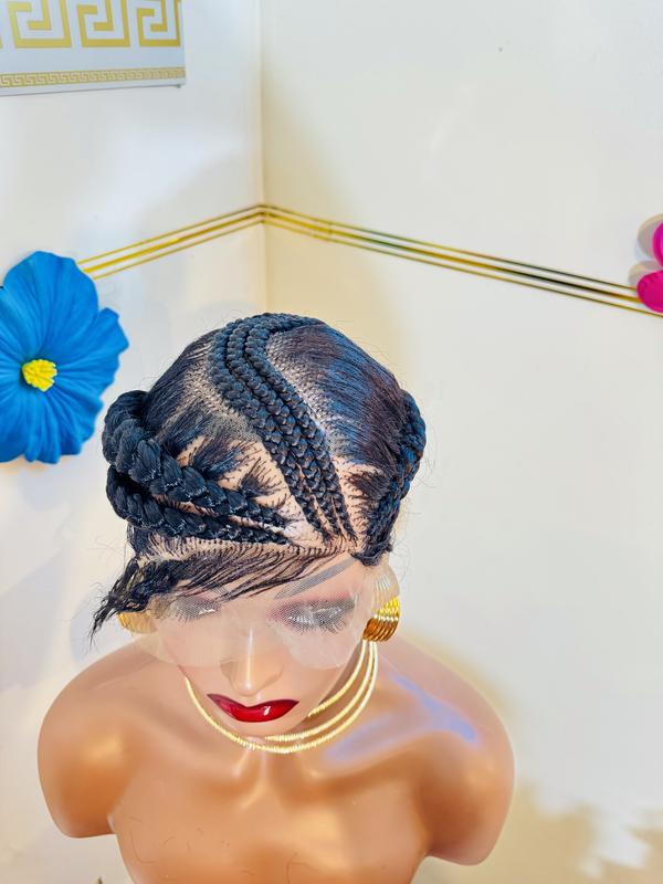 Hand braided jumbo cornrows.