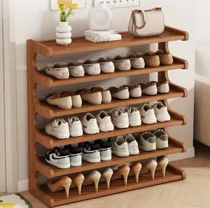 A [Bamboo Shoe Rack] Gift Bamboo Shoe Rack | Wood Grain Finish Shoe Storage Rack
