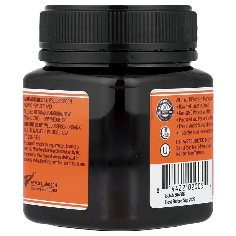 Wedderspoon Raw Monofloral Manuka Honey, KFactor™ 16, 8.8 oz (250 g)