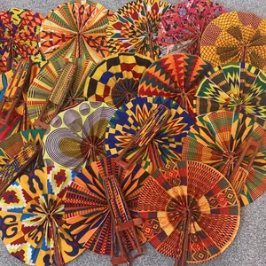 Ghana Handmade Fans - 71 oz Double-Sided Cloth Fans with African Print & Leather - Comfortable Design for Home or Travel Use - Decor