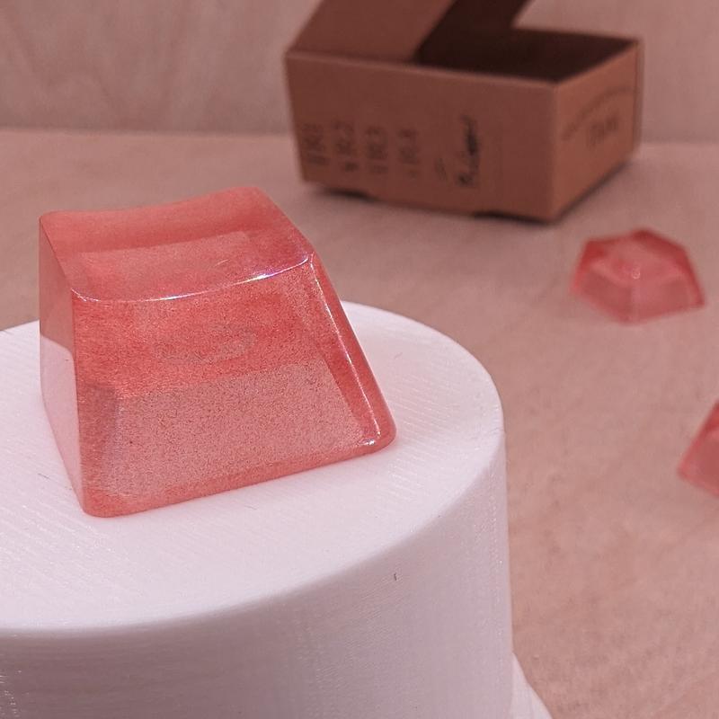 ResinKeyWorks Red Copper Blank 1U Accent Keycaps, Transparent Hand Polished Resin OEM Caps with MX stems