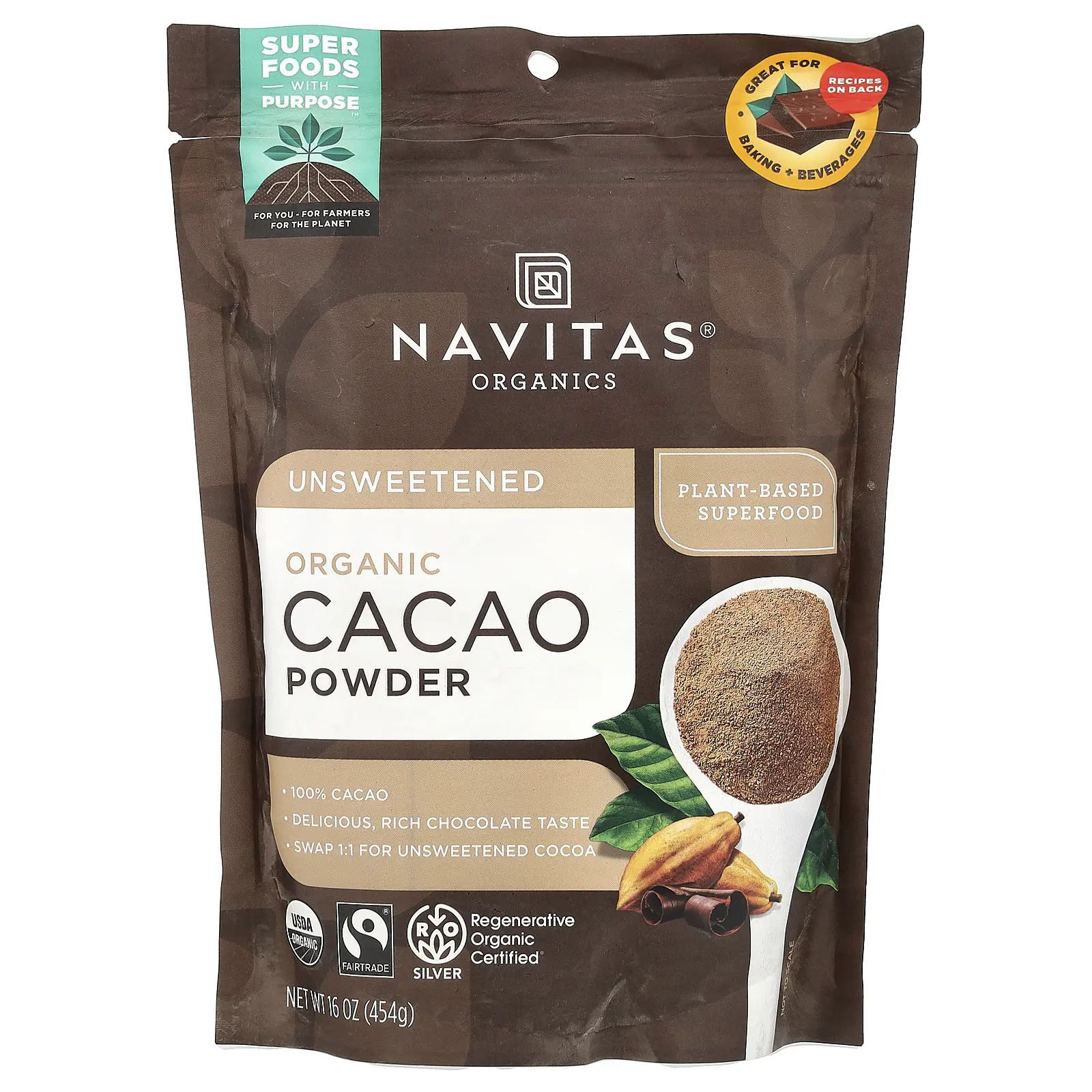 Navitas Organics Organic Cacao Powder, Unsweetened, 16 oz (454 g) Navitas Organics Organic Cacao Powder, Unsweetened, 16 oz (454 g)