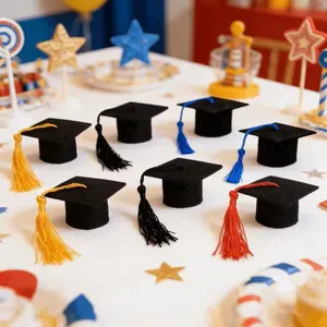 8Pcs Mini Graduation Caps with Tassels, Bachelor Hats for Party Decorations, Small Graduation Celebration Accessories