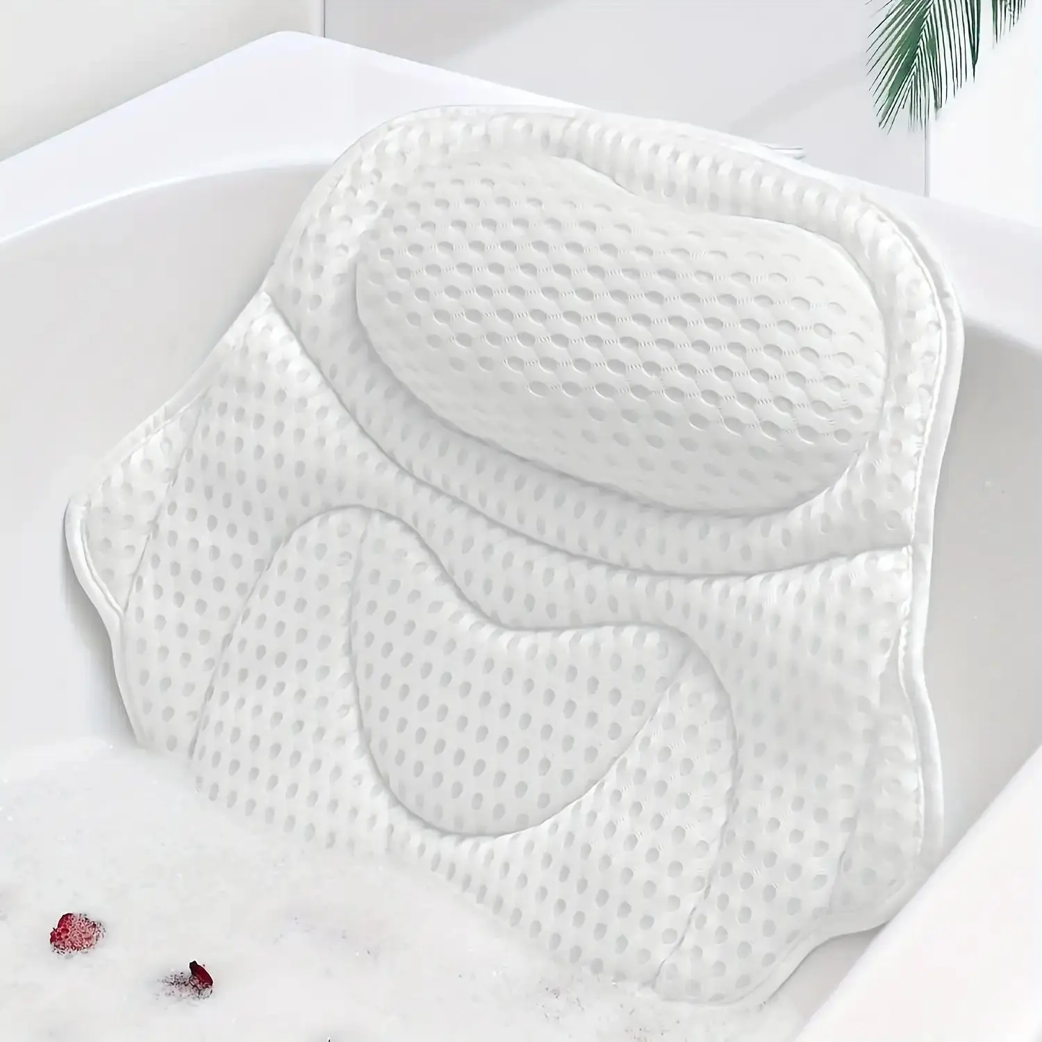 3D Mesh Bath Pillow with 6 Strong Suction Cups, Ergonomic Soft Spa Bathtub Headrest Cushion, Breathable Quick Dry Tub Support Pillow for Neck Shoulder Back Support, Comfort Spa Accessory for Home Bath Relaxation