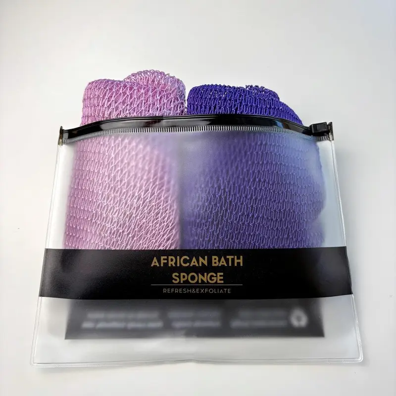 2PCS African Exfoliating Net Bath Sponge, 2-Piece Exfoliating Bath Scrubber, Full Body Smoothing Bath Sponge, Bathroom Necessities, Bath Exfoliating Bundle