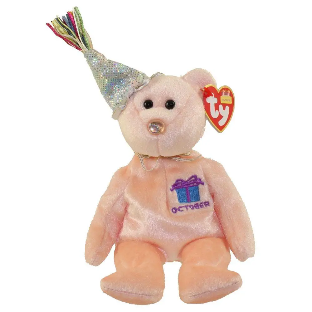 TY Beanie Baby - OCTOBER the Teddy Birthday Bear (w/ hat) (9.5 inch) (2002) MWMTs