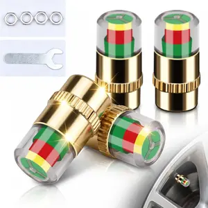 4Pcs Metal Brass Car & Bicycle Tire Pressure Monitor Valve Stem Caps, 3-Color Eye Alert Sensor Indicator, 2.2Bar 32-36PSI, Avoids Premature Tire Wear (Golden)