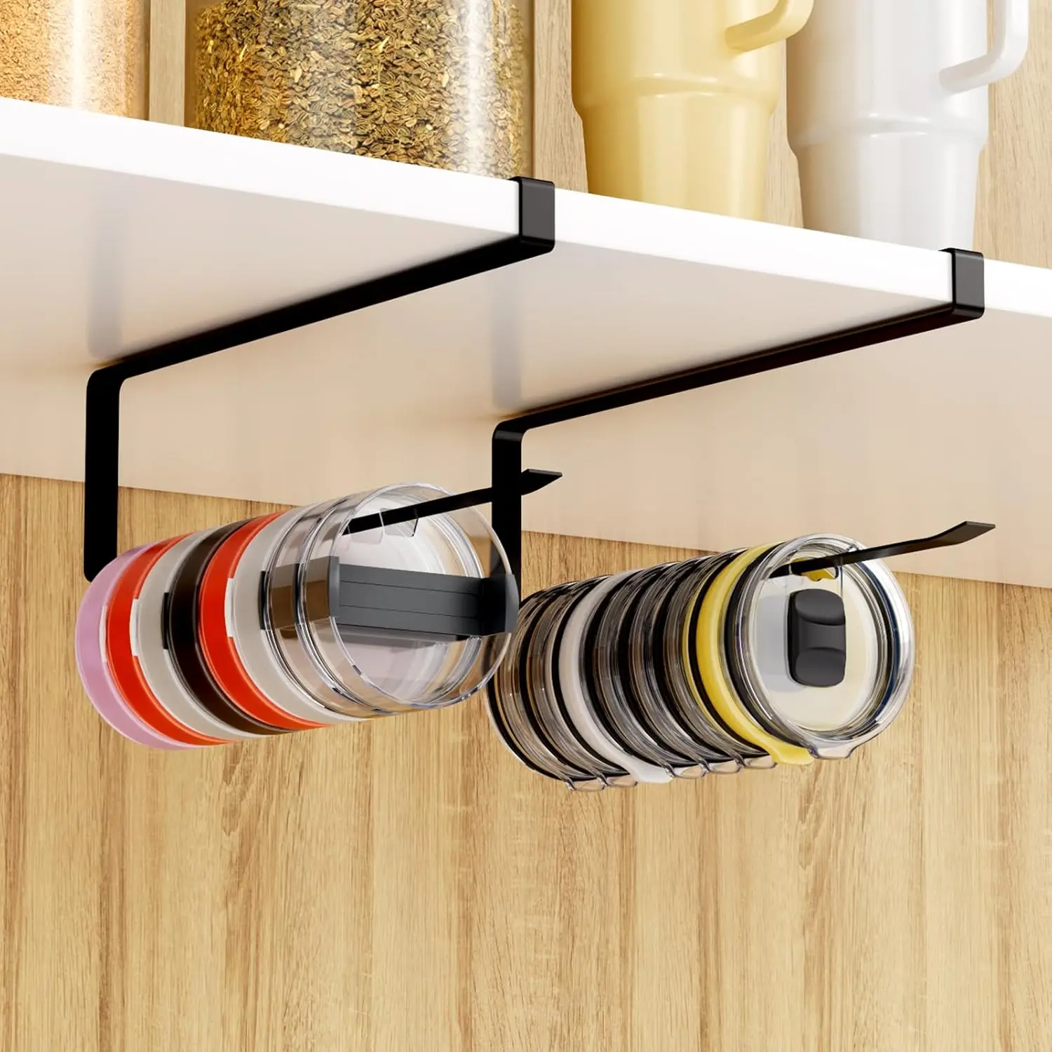 2 count Tumbler Lid Organizers, Ample Lid Capacity Up to 30 Lids, No Adhesive No Drill Yeti Lid Organizer Holder Inside Cabinet, Space-Saving Yeti  Tumbler Cup Lid Holder Organizer for Kitchen