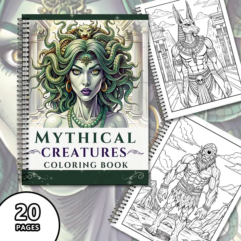 Mythical Creature Coloring Book Luxury Edition, 20 Thick Paper Waterproof Pages, Adult Teen Art Therapy, Creative Expression, Halloween Christmas Gift, Fantasy Collectible