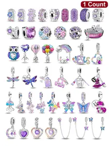 1PC Original Purple Color Series Plant Flowers Butterfly Owl, Lucky charm ladybug Bead Pendant, Charm Accessory, Thanksgiving Christmas Beads Bracelet Making DIY Gift Ladies Daily Wear