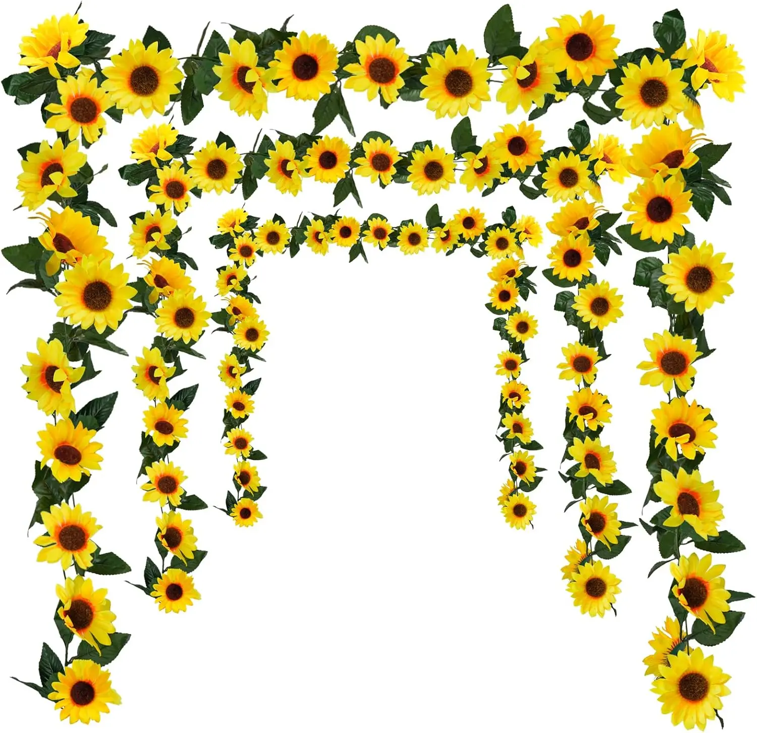 Pack of 3 Artificial Sunflower Garland, 7.5ft/Strand Silk Sunflowers Hanging Vines Flowers with Green Leaves for Room Kitchen Garden Birthday Wedding Shower Party Table Decor
