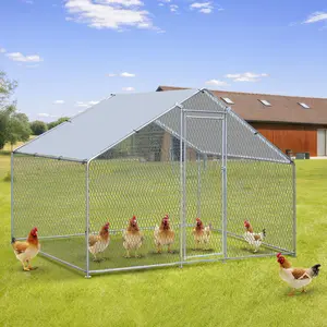 SuperDeal Large Metal Chicken Coop and Run for 6-10 Chickens - Poultry Cage with Waterproof Cover