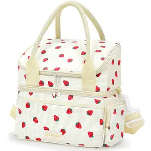 Women's Lunch Bag, Dual-Layer Large Capacity Insulated Adult Lunch Box, Reusable Leak-Proof Cooler Bag with Shoulder Strap, Durable Insulated Bag, 16L Velvet Material, Lunch Bags Women