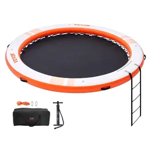 【Summervibes】VEVOR Inflatable Floating Dock,  , ø8FT Inflatable Dock Platform with ø5FT Trampoline Mesh Pool, Non-Slip Floating Platform Water Mat with Portable Bag & Detachable Ladder for Pool Beach Relaxation