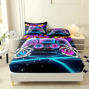 3pc game console printed bedding set, 25cm deep pocket, including 1 bed sheet and 2 pillowcases (without padding), single or extra large double bed, multiple sizes to choose from, suitable for giving gifts to gamers, suitable for bedrooms and guest rooms