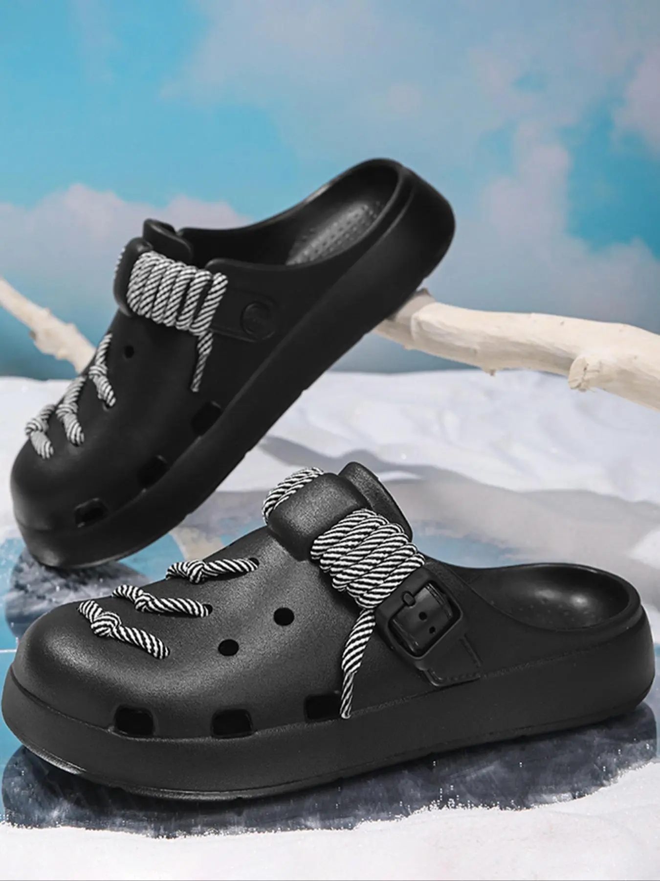 Unisex Simple Style Plain Color Beach Clogs, Casual Trendy Low Top Slippers, Fashionable Slippers for Indoor & Outdoor Wear, Boy, Black