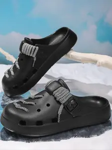Unisex Simple Style Plain Color Beach Clogs, Casual Trendy Slippers, Fashionable Slippers for Indoor & Outdoor Wear, Boy, Black