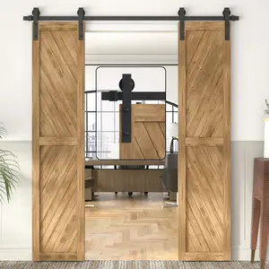 Double Sliding Barn Door Hardware Kit for Double Doors, Wood Cabinet Closet Set, Black Surface, Antique Style Sliding Door Track Kit, Heavy Duty Sliding Door Hardware for Closet, Barn Doors, Cabinet Doors, Rustic Home Decor