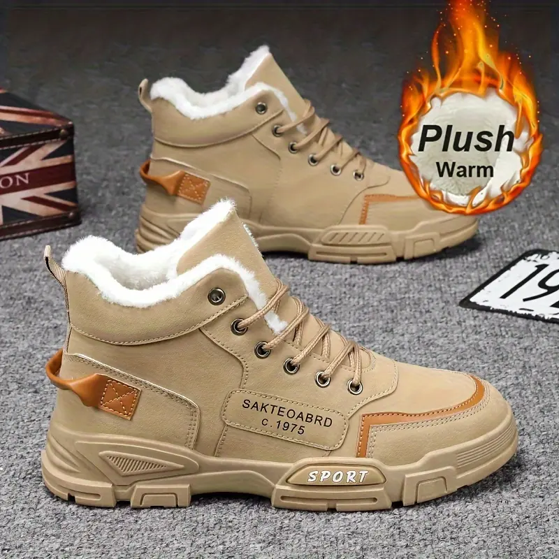 2025 Winter Men's Outdoor Waterproof & Coldproof Mid-top Fashion Sports Shoes 6689 Khaki Plush Warm Velvet Cotton Leather Work Snow Boots Footwear Boy Decor Bathroom Closed Bota Walking Shoes