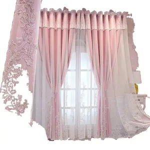 Pastoral Blackout Curtains Double Layer Fabric Sheer Integrated Custom Made For Bedroom Bay Window