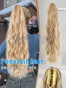 27 Inch Ombre Wavy Soft Synthetic Hair Extension, Ideal for Women, Includes Claw Ponytail, Easy to Use and Style