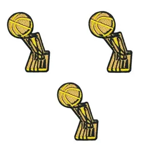 Basketball Trophy Iron-On Patches - Set of 3 Embroidered Appliques, 2.5" x 2", Celebrate NBAFinals Victories on Jerseys, Bags, Hats, Shirts